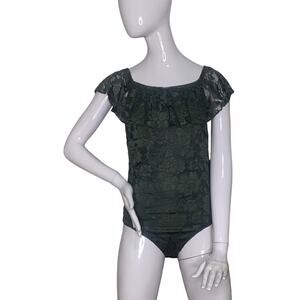Express NWT Lace Bodysuit Multiway Olive Green Pullover Two Snap Buttons Size M